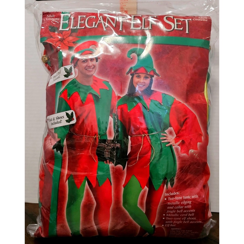 Fun World Elegant Elf Set Adult Costume Red Green Jingle Bells 7551 One Size